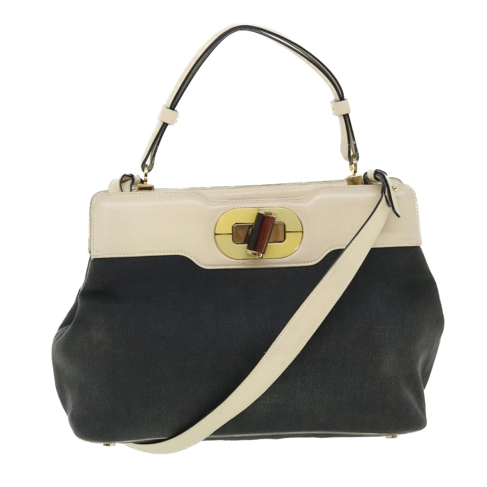 BVLGARI Isabella Rossellini Shoulder Bag Canvas 2way Black Auth bs7634